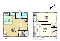 DEMO-01 ●太陽光発電(4kw)付のオール電化住宅
●2階洋室、将来間仕切りで3LDKへ変更可能（工事費要す）
●家族のコミュニケーションが広がるリビング階段